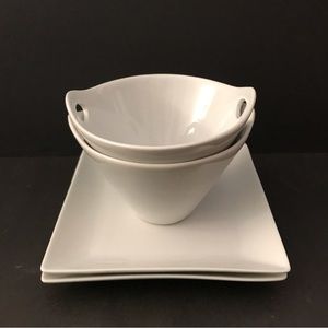 Crate and Barrel ceramic noodle bowls & plates (4 pcs)